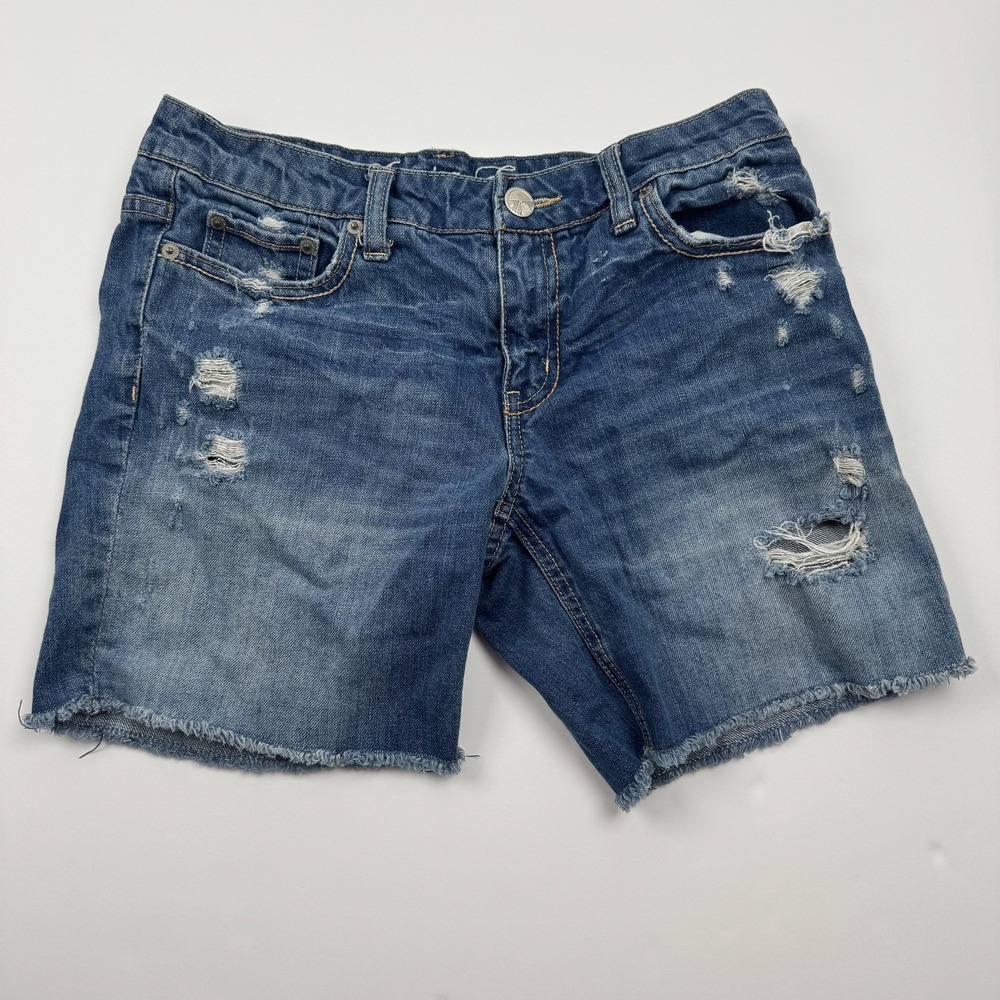 American Eagle Shorts Womens 2 (26x6) Blue Distressed Denim Jean Frayed Cutoff